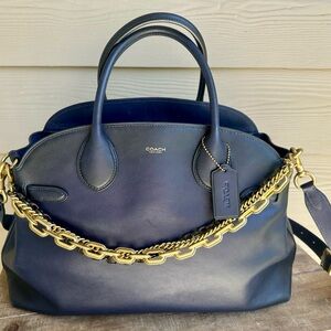 Coach Blue and Gold Satchel with Luxurious Chain